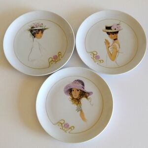 Victorian Women in Hats Porcelain Plates 3pc Enesco Japan